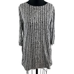 Marimekko PERETTA KORPIKUUSI White Black Tunic Top Cotton 3/4 Sleeves Sz S Small
